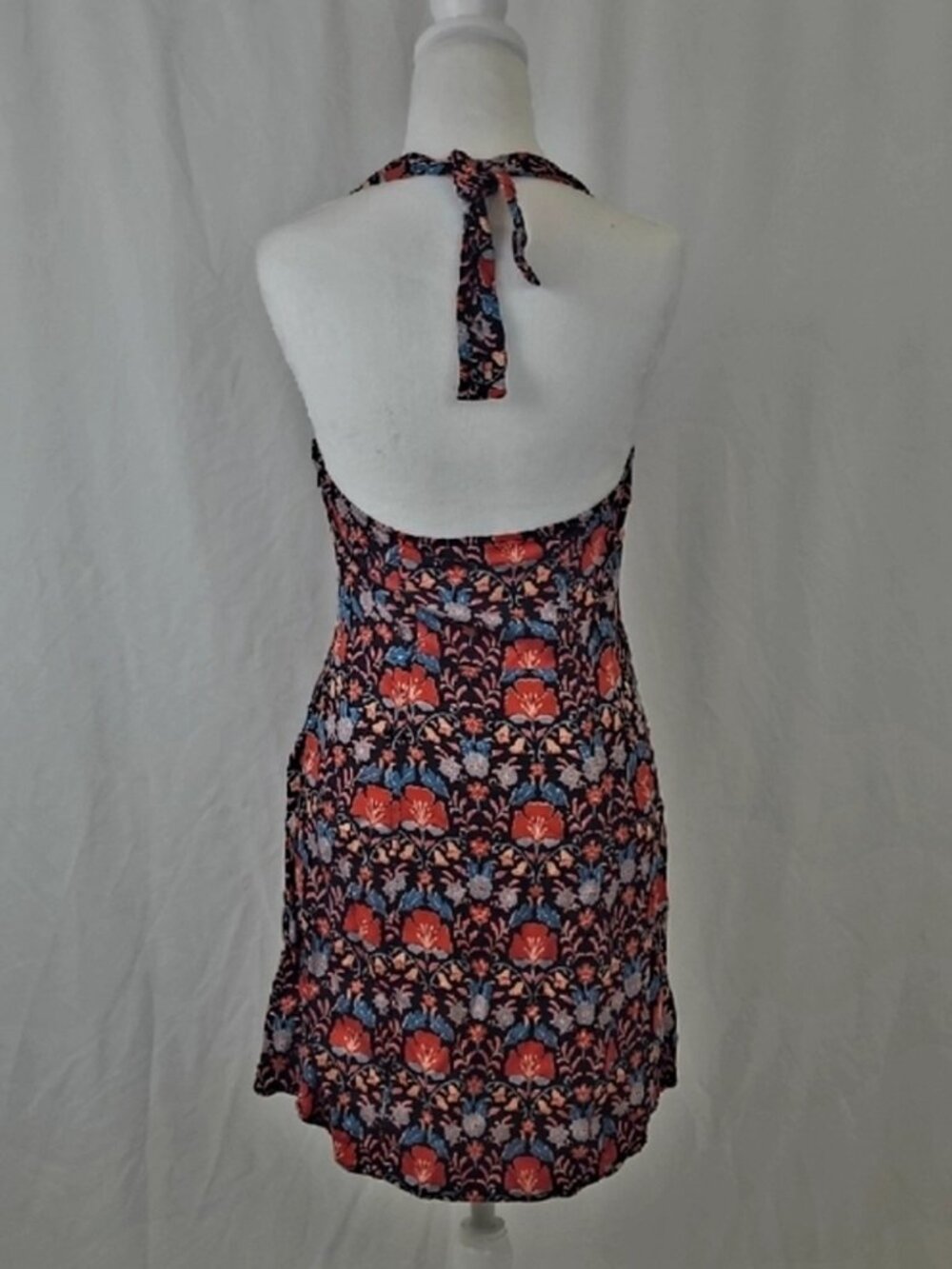 Free People Sasha Mini Dress HALTER TIE Black Combo Art Nouveau Floral Print - Picture 8 of 13